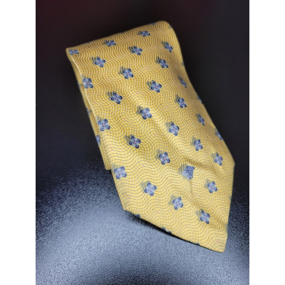 Versace Men's Necktie Yellow Floral Silk 3.75" x 58" Excellent